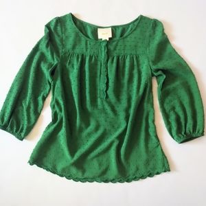 Anthropologie Maeve Green Swiss-dot Blouse